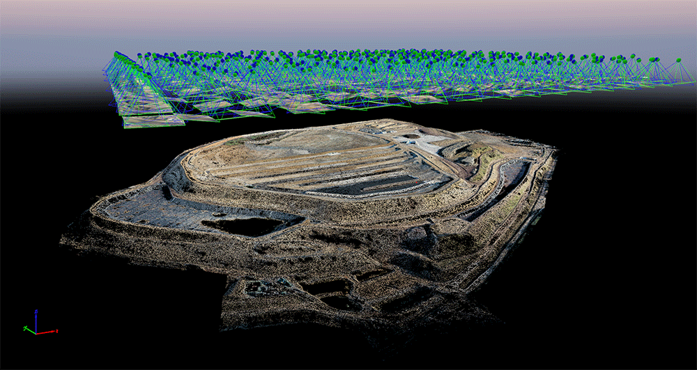 Analyse topographique avec vue aérienne, nuage de points